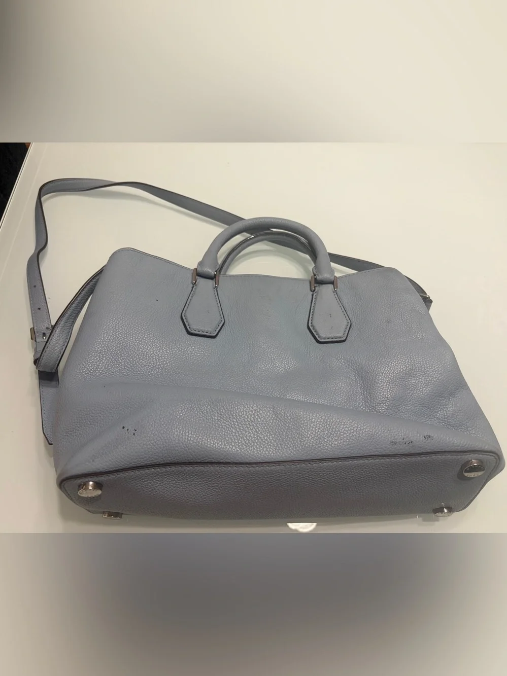 Michael Kors Dusty Blue Pebbled Leather Satchel with Strap